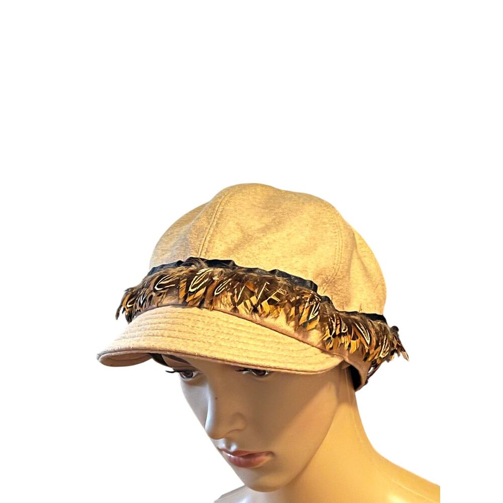 August wool blend page boy feather trim one size‎ hat caramel brown